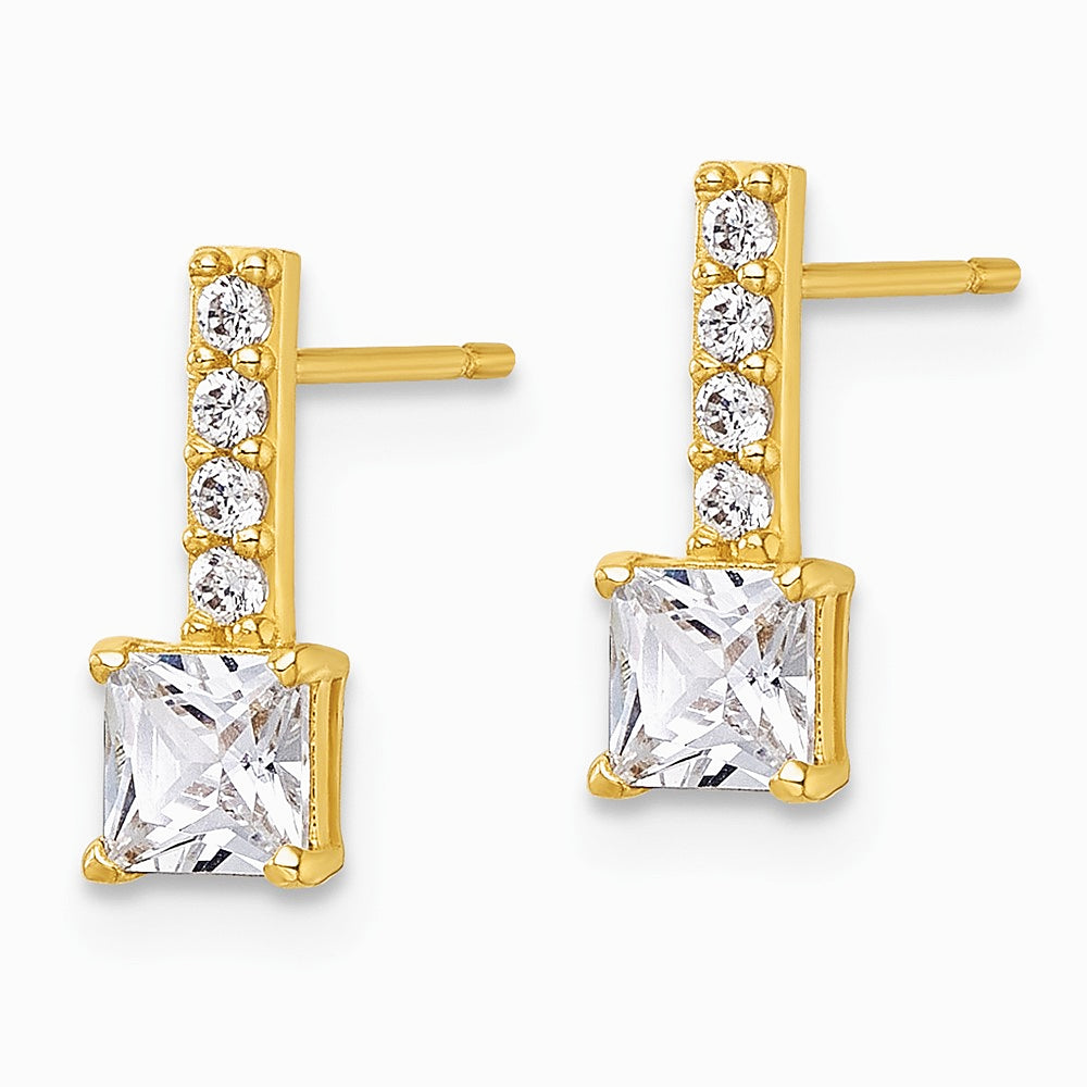 14K Yellow Gold Polished Square CZ Post Earrings - Product Photo