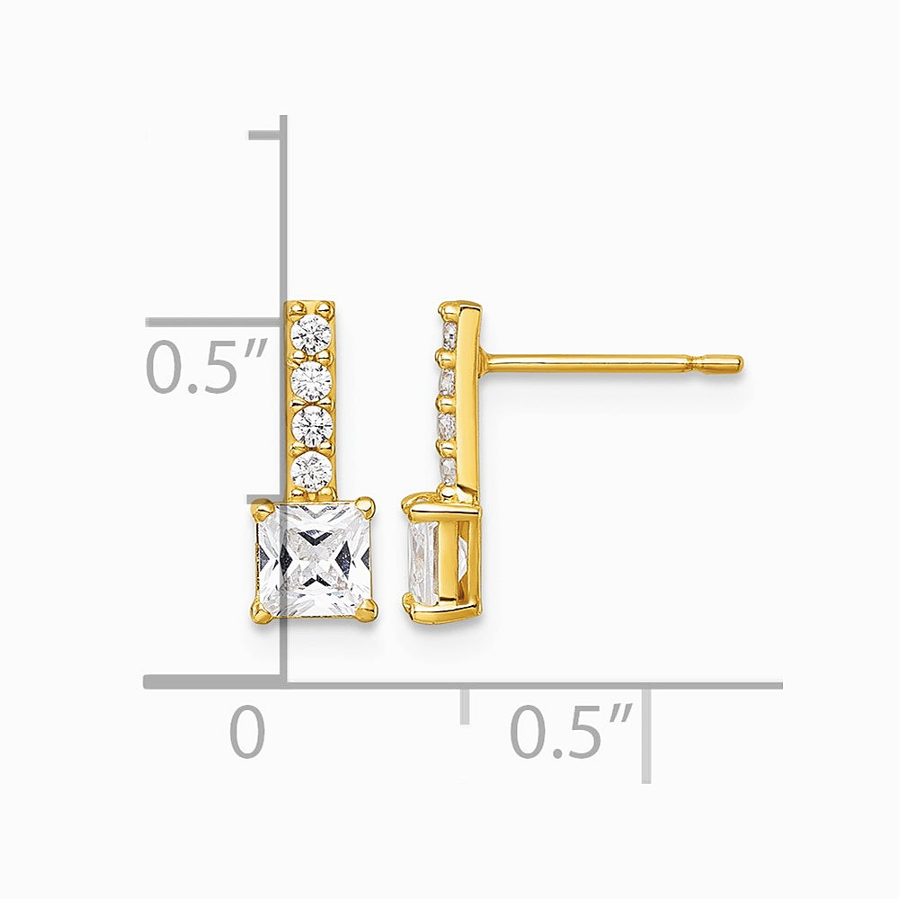 14K Yellow Gold Polished Square CZ Post Earrings - Product Photo