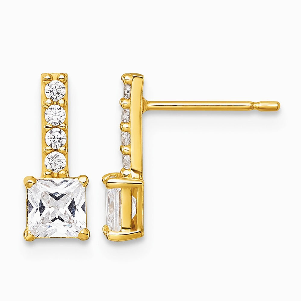 14K Yellow Gold Polished Square CZ Post Earrings
