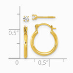 14K Yellow Gold 1.50 mm Hoop & 2.5 mm White CZ Screwback Post Set of 2 Earrings - Product Photo