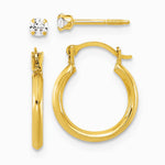 14K Yellow Gold 1.50 mm Hoop & 2.5 mm White CZ Screwback Post Set of 2 Earrings - Product Photo
