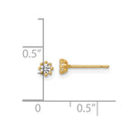 14k Polished and Beaded Round CZ Post Earrings - Product Photo