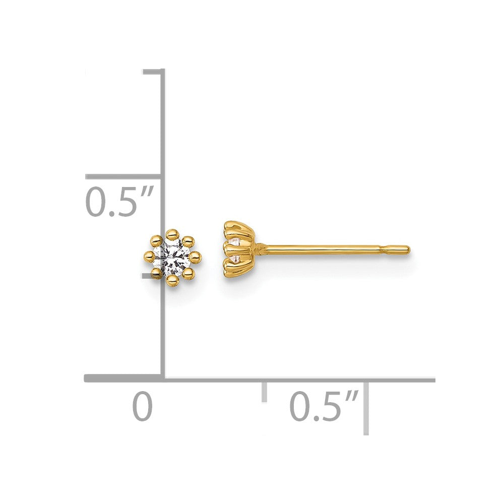 14k Polished and Beaded Round CZ Post Earrings - Product Photo