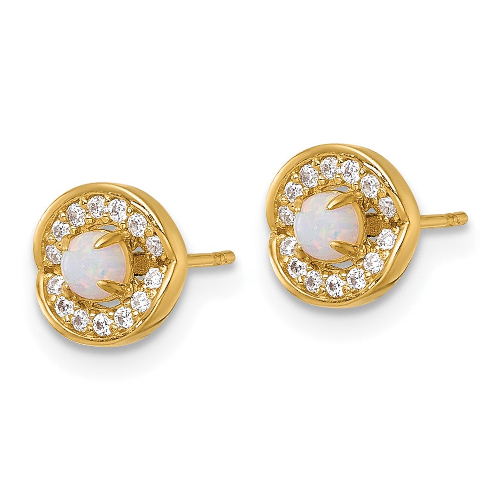 14k Polished Opal and CZ Post Earrings - Product Photo