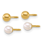 14K Yellow Gold Polished Ball and 3-4mm FWC Pearl Screwback Set of 2 Earrings - Product Photo