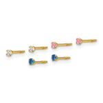 14k Polished 2mm White Pink And Blue CZ Screwback Set of 3 Earrings - Product Photo