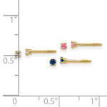 14k Polished 2mm White Pink And Blue CZ Screwback Set of 3 Earrings - Product Photo