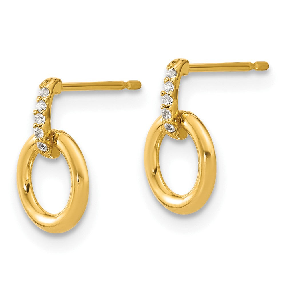 14k Polished CZ Circle Post Dangle Earrings - Product Photo