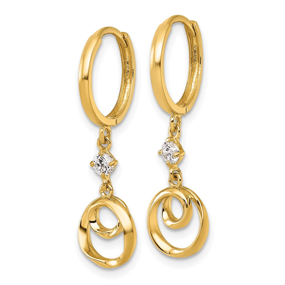 14k Twisted Dangling Circle Hinged Round Hoop Earrings - Product Photo