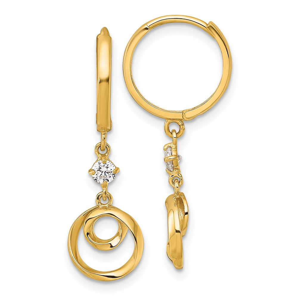 14k Twisted Dangling Circle Hinged Round Hoop Earrings - Product Photo