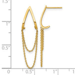 14k Polished V Design with Dangle Chain Post Earrings - Product Photo