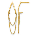 14k Polished V Design with Dangle Chain Post Earrings - Product Photo