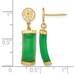 14K Polished Good Luck Symbol Jade Domed Bar Post Dangle Earrings - Product Photo
