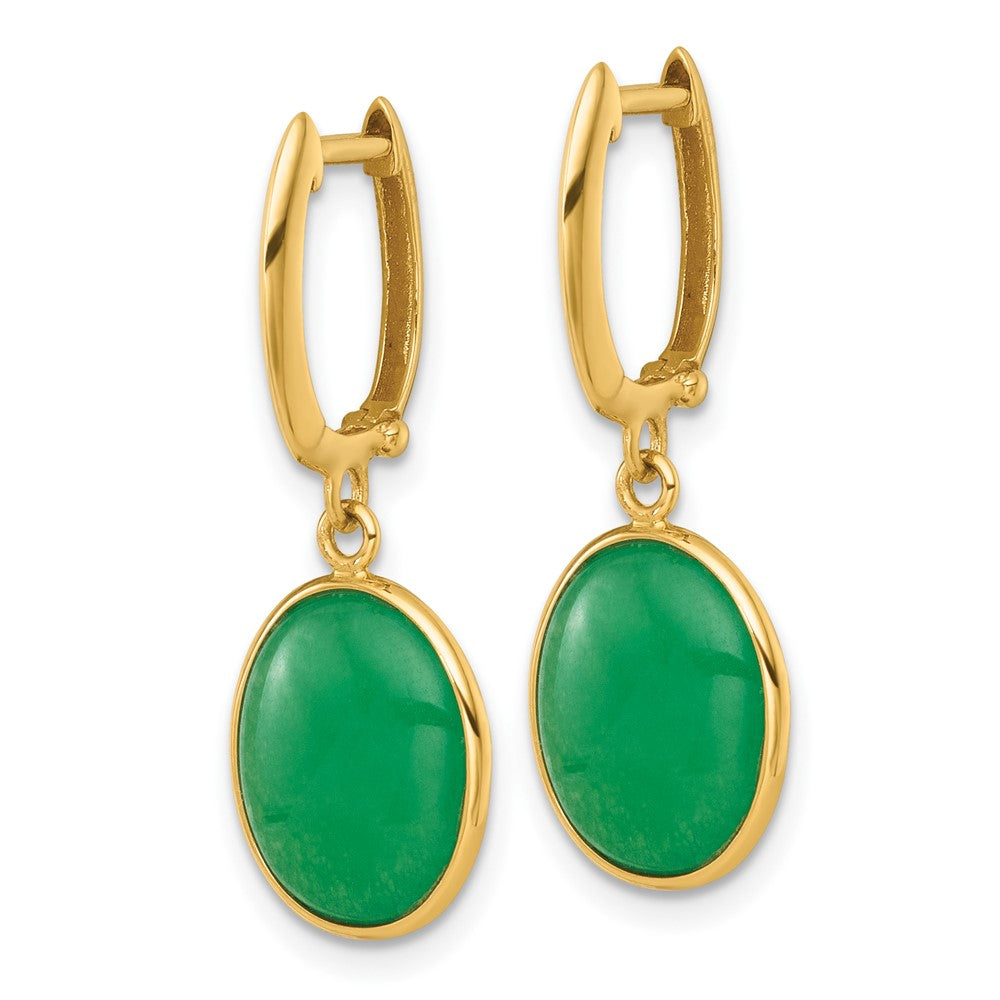 14K Polished Oval Jade Dangle Hinged Hoop Earrings - Product Photo