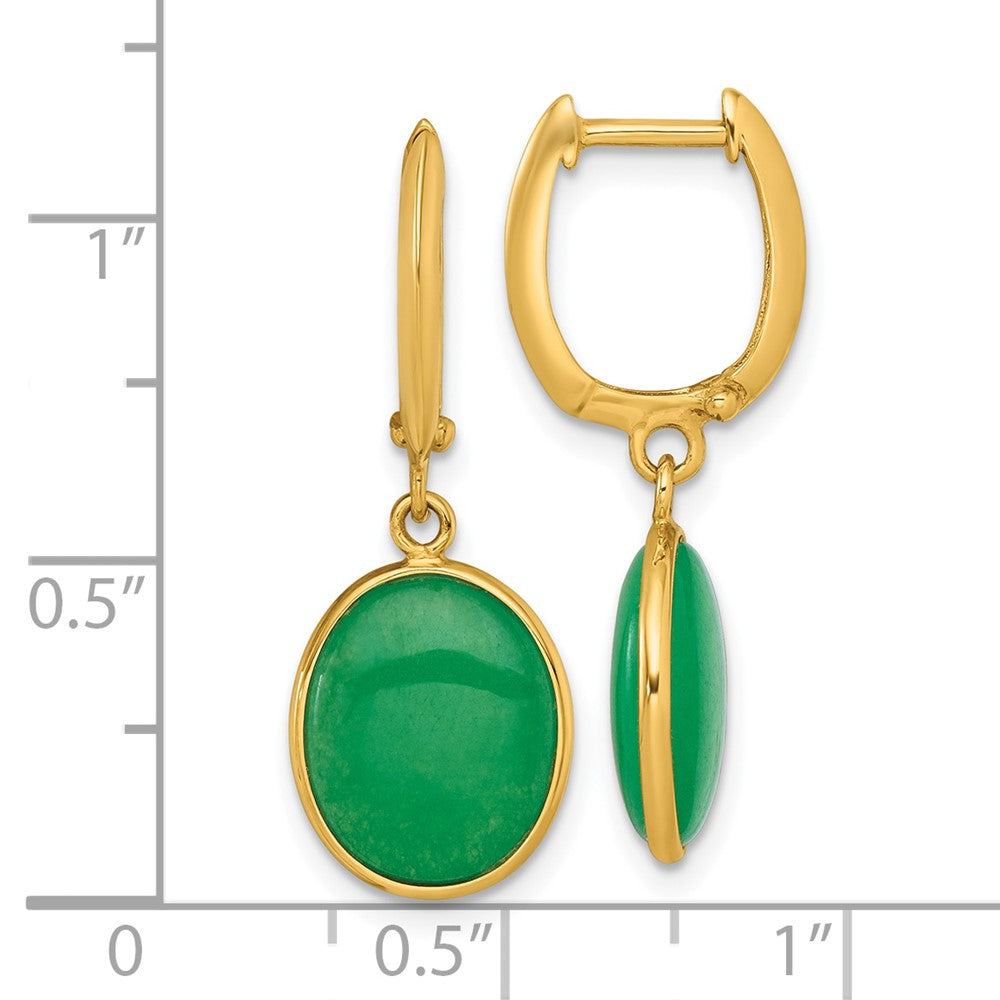 14K Polished Oval Jade Dangle Hinged Hoop Earrings - Product Photo
