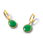 14K Polished Oval Jade Dangle Hinged Hoop Earrings - Product Photo