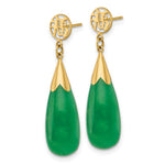 14K Polished Good Luck Symbol Jade Teardrop Post Dangle Earrings - Product Photo