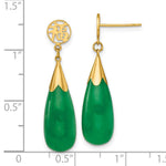 14K Polished Good Luck Symbol Jade Teardrop Post Dangle Earrings - Product Photo