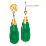 14K Polished Good Luck Symbol Jade Teardrop Post Dangle Earrings - Product Photo