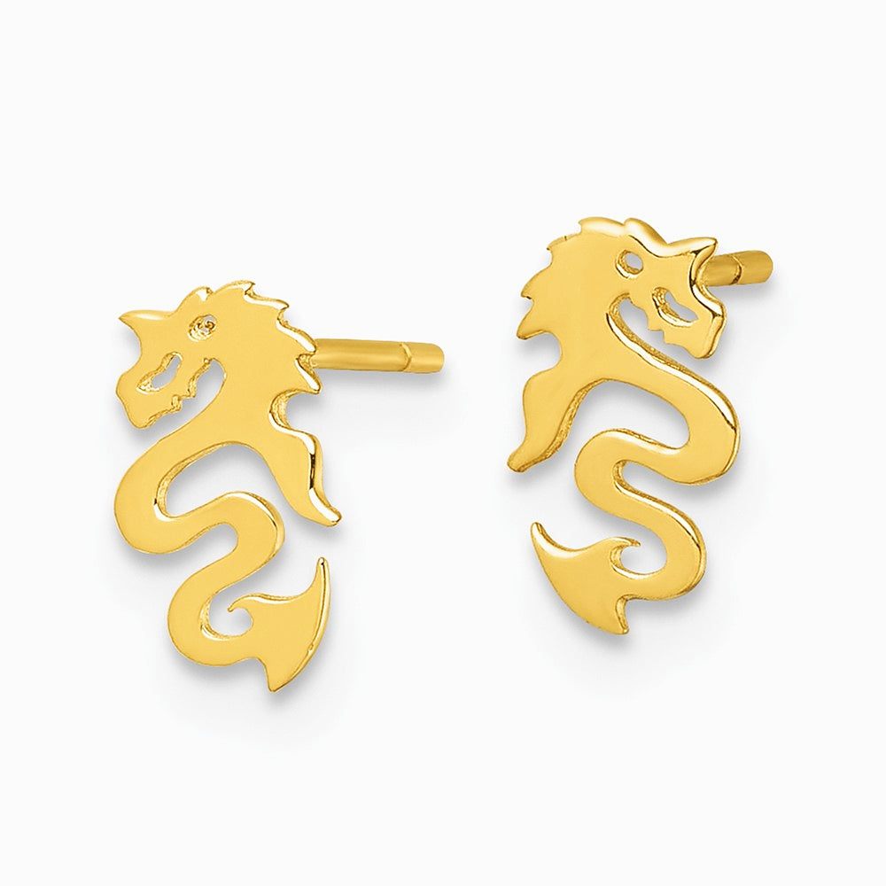 14K Yellow Gold Polished Dragon Post Earrings - Product Photo