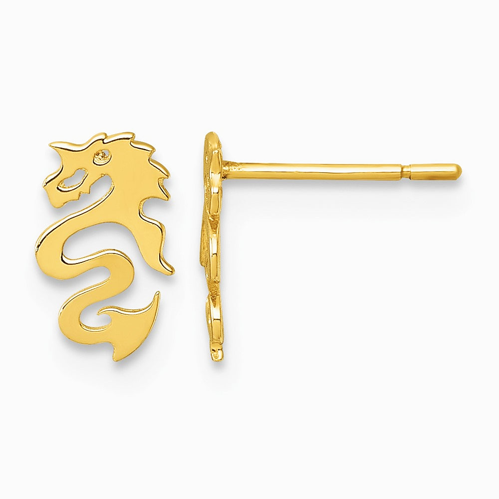 14K Yellow Gold Polished Dragon Post Earrings - Product Photo