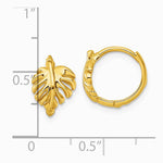 14K Yellow Gold Polished Monstera Leaf Hinged Round Hoop Earrings - Product Photo