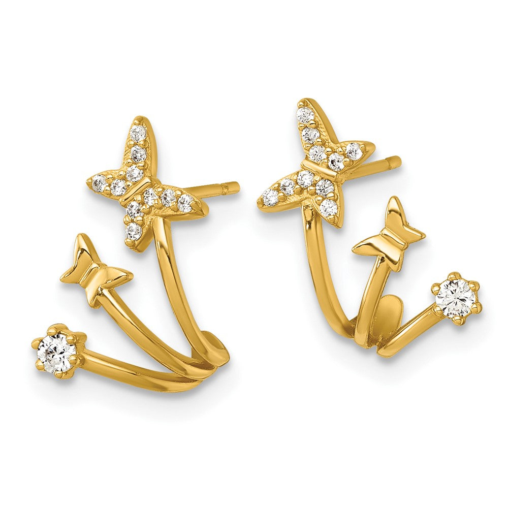 14k Polished CZ Double Butterfly Post Cuff Earrings - Product Photo