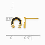 14K Yellow Gold Polished Black Enamel and CZ Horseshoe Post Earrings - Product Photo
