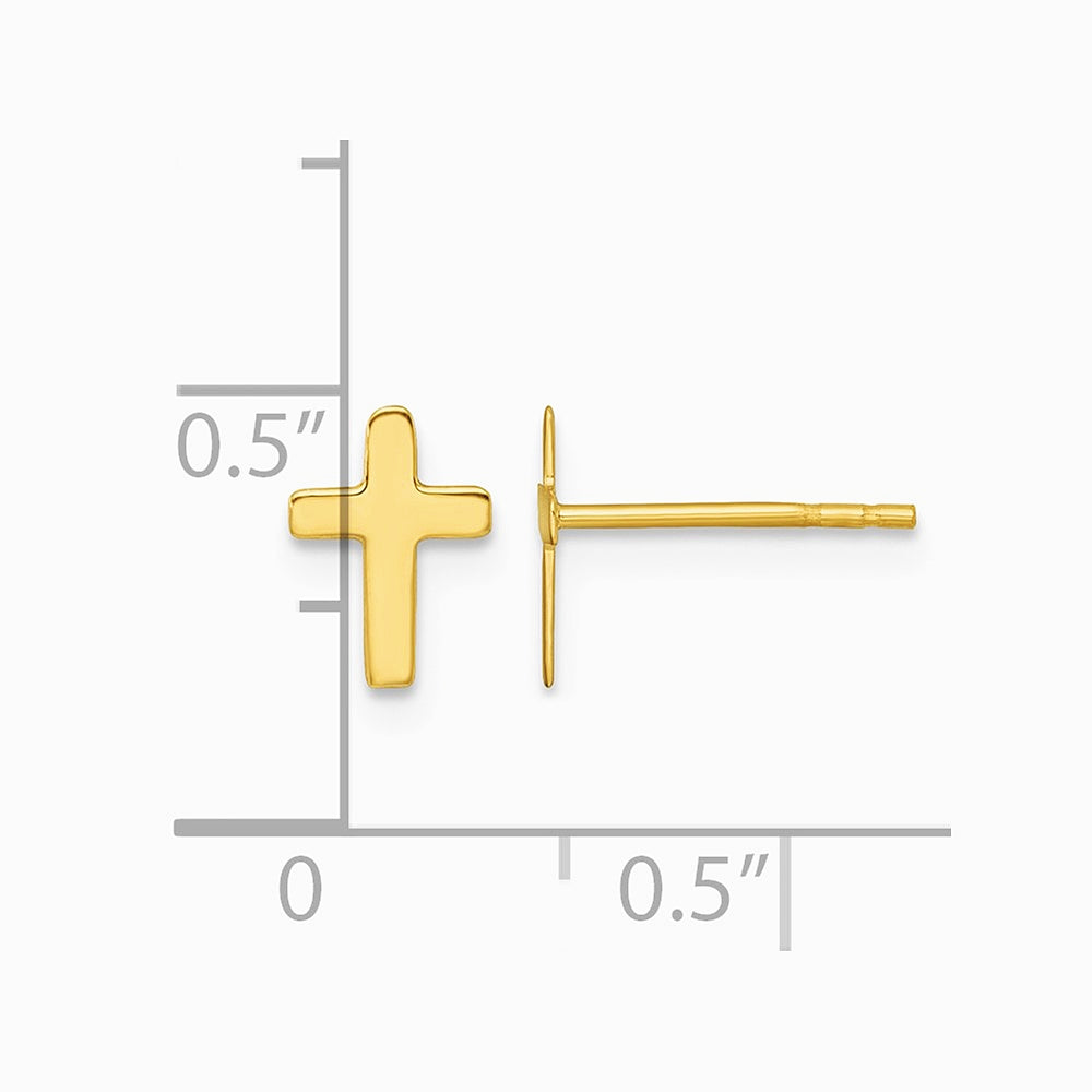 14K Yellow Gold Polished Cross Post Earrings - Product Photo