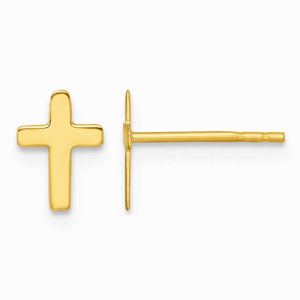 14K Yellow Gold Polished Cross Post Earrings - Product Photo
