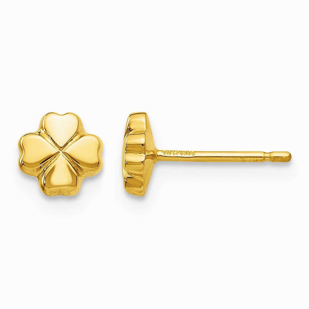 14K Yellow Gold Polished 4-Leaf Clover Post Earrings - Product Photo