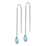 14K White Gold Blue Topaz Pear Bezel Threader Earrings - Product Photo