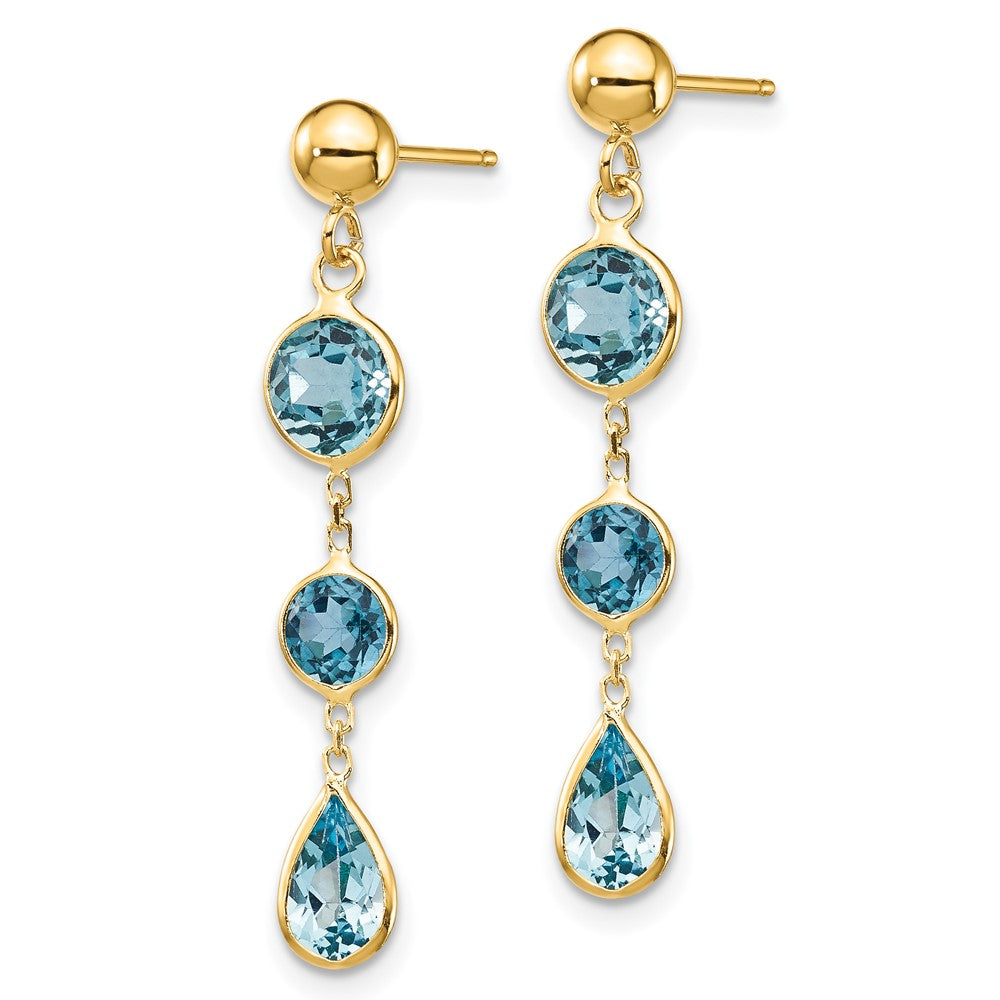 14K Yellow Gold Blue Topaz Gemstone Dangle Earrings - Product Photo