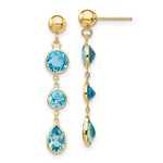 14K Yellow Gold Blue Topaz Gemstone Dangle Earrings - Product Photo