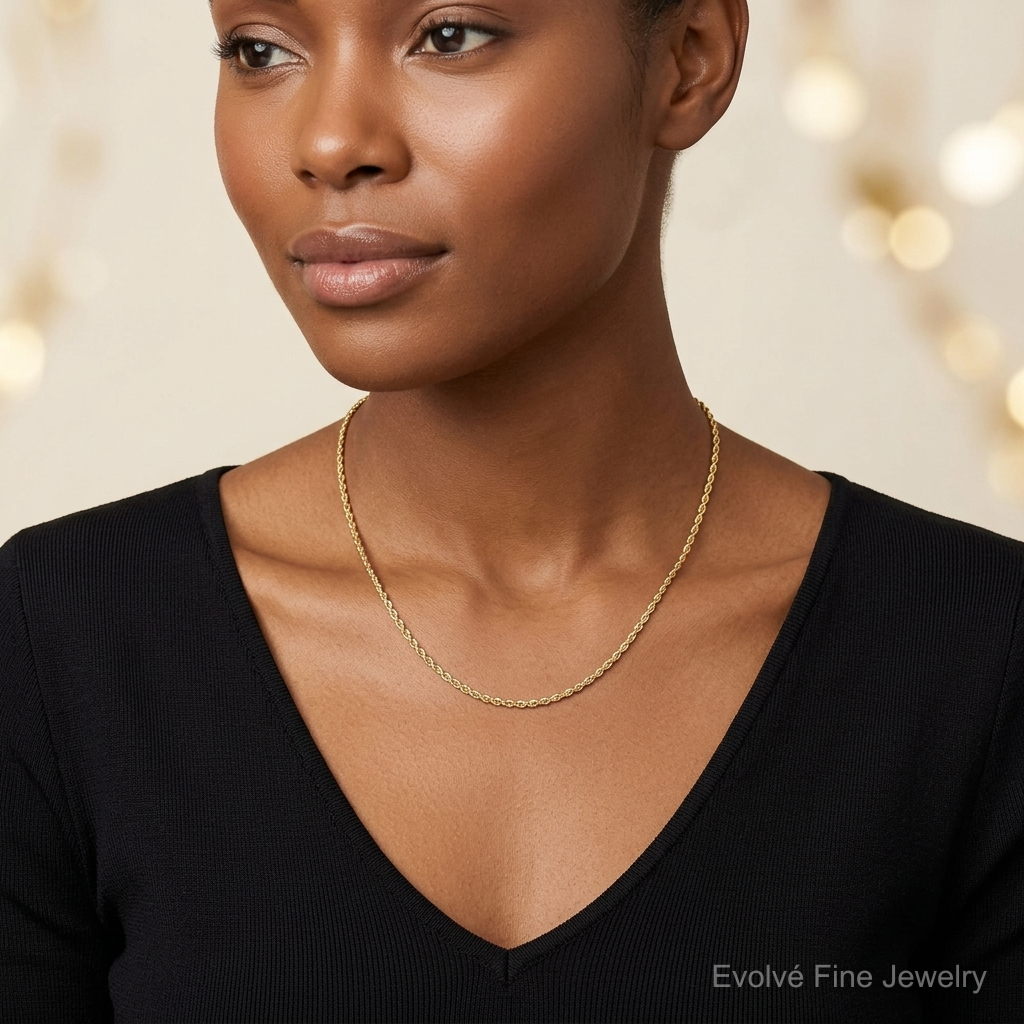 14k 1.50mm D/C Rope with Lobster Clasp Chain - Model Shot