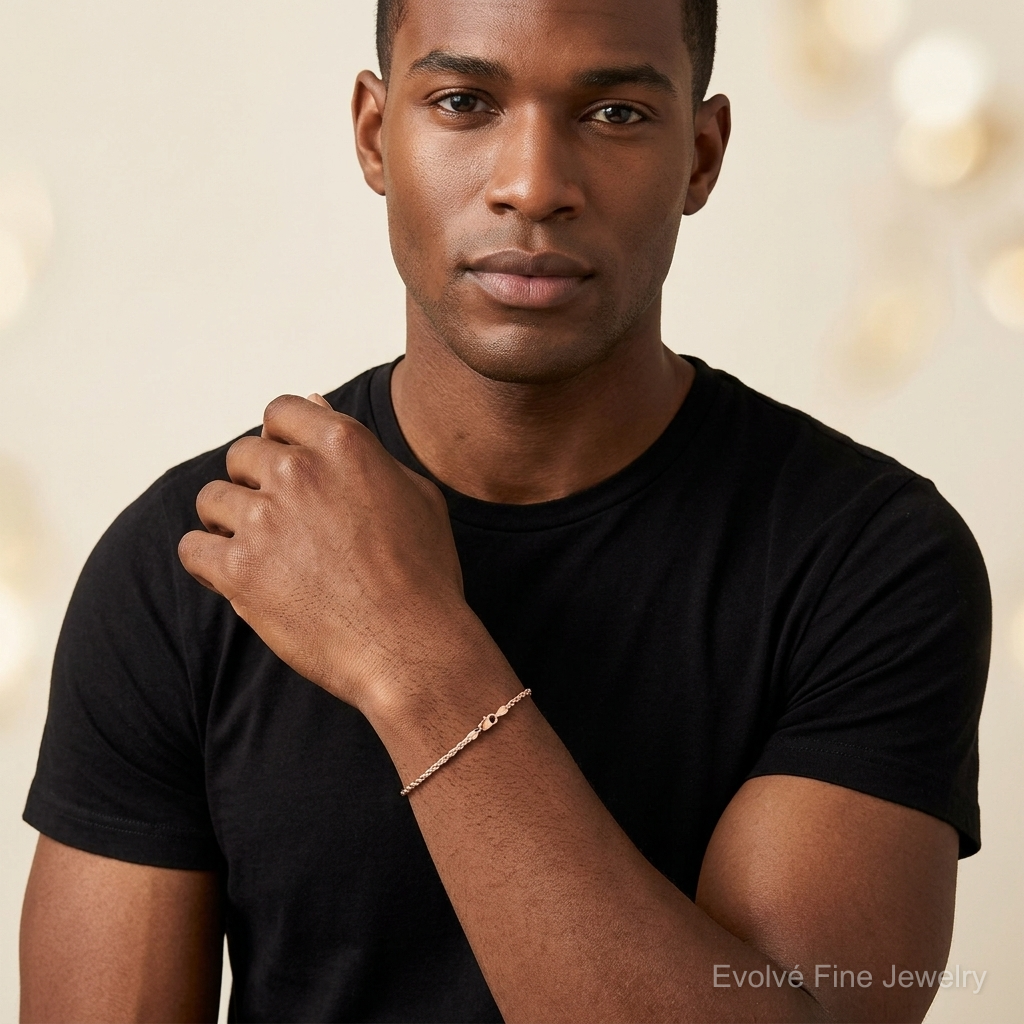 14k Rose Gold 1.50mm D/C Rope with Lobster Clasp Chain - Model Shot