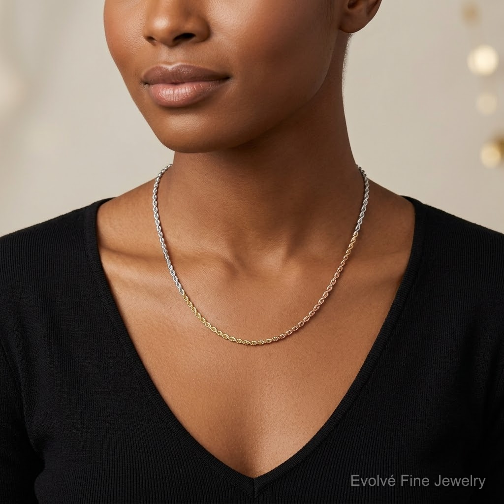 14k Tri-Color 1.5mm D/C Rope Chain - Model Shot