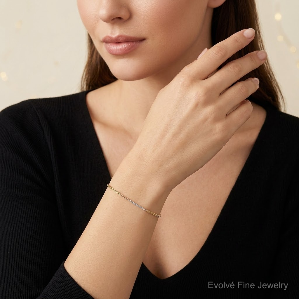 14k Tri-Color 1.5mm D/C Rope Chain - Model Shot