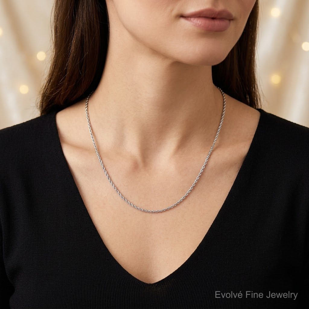 14k White Gold 1.5mm D/C Rope with Lobster Clasp Chain - Model Shot