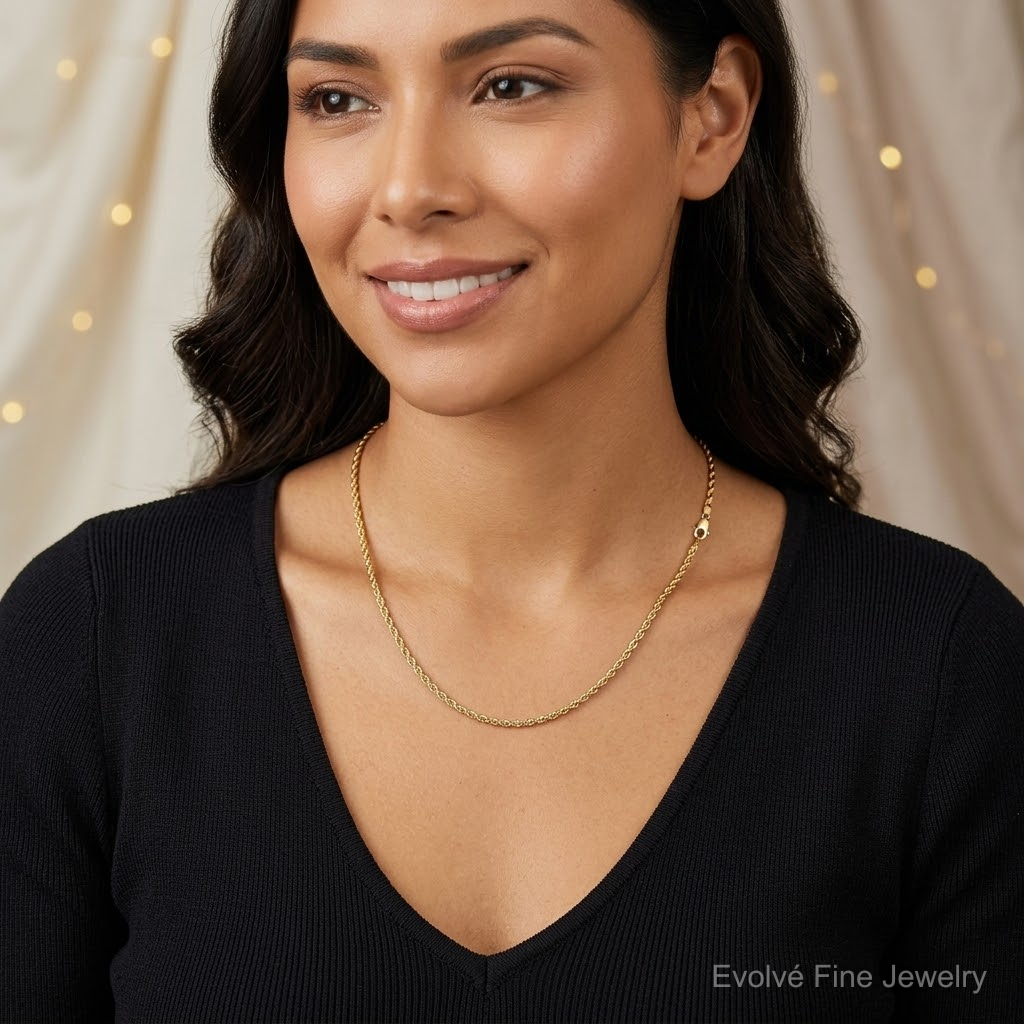14k 1.75mm D/C Rope with Lobster Clasp Chain - Model Shot
