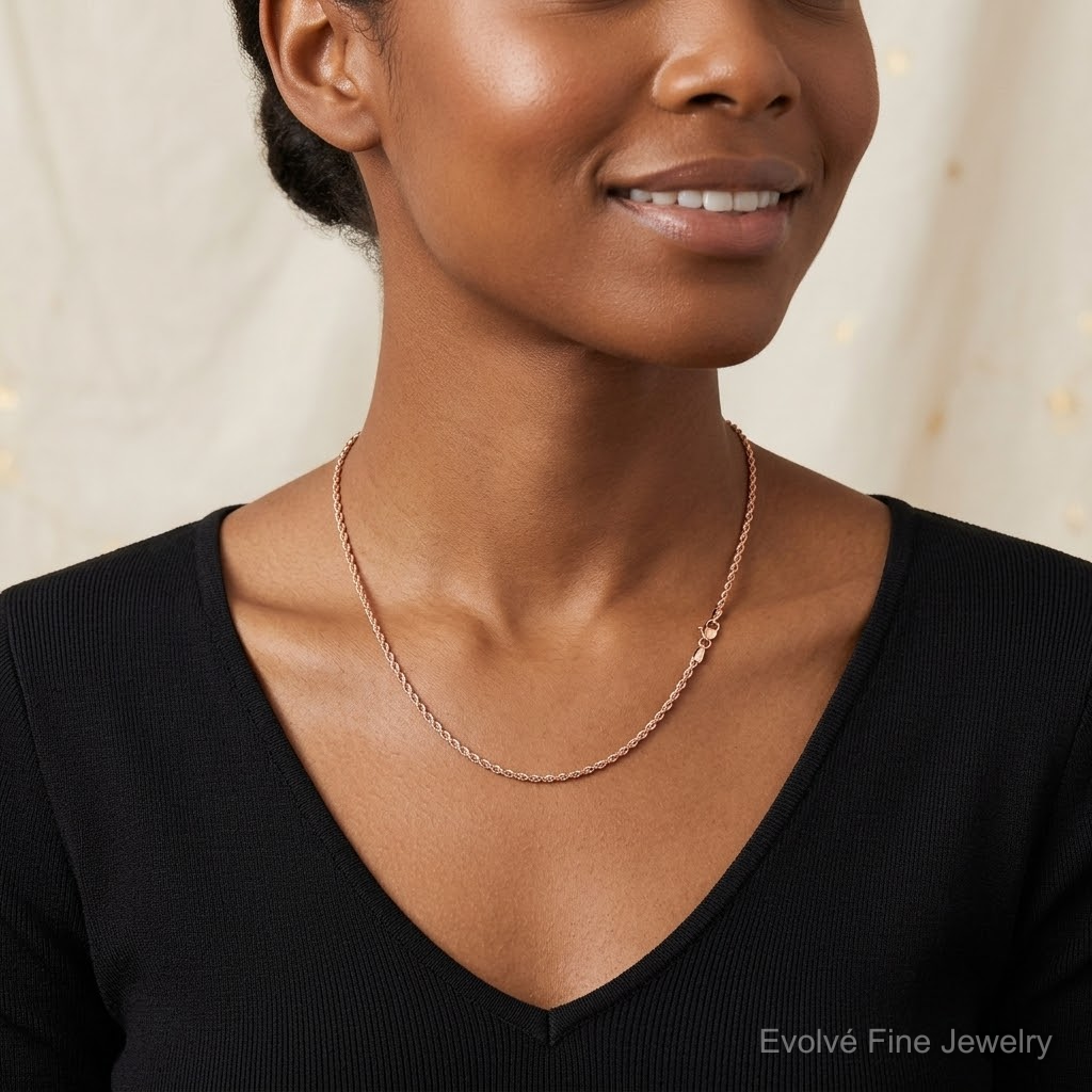 14k Rose Gold 1.75mm D/C Rope with Lobster Clasp Chain - Model Shot