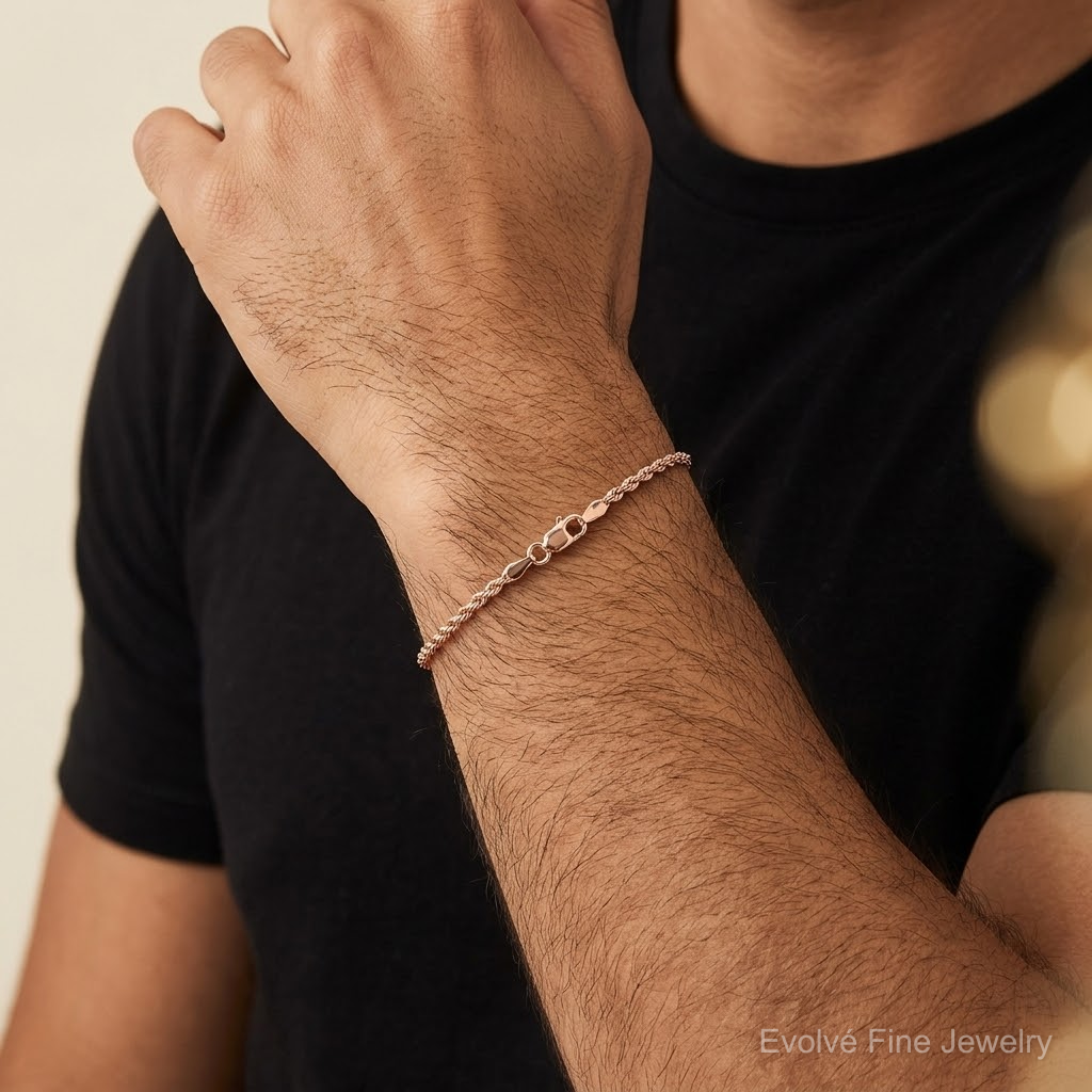 14k Rose Gold 1.75mm D/C Rope with Lobster Clasp Chain - Model Shot