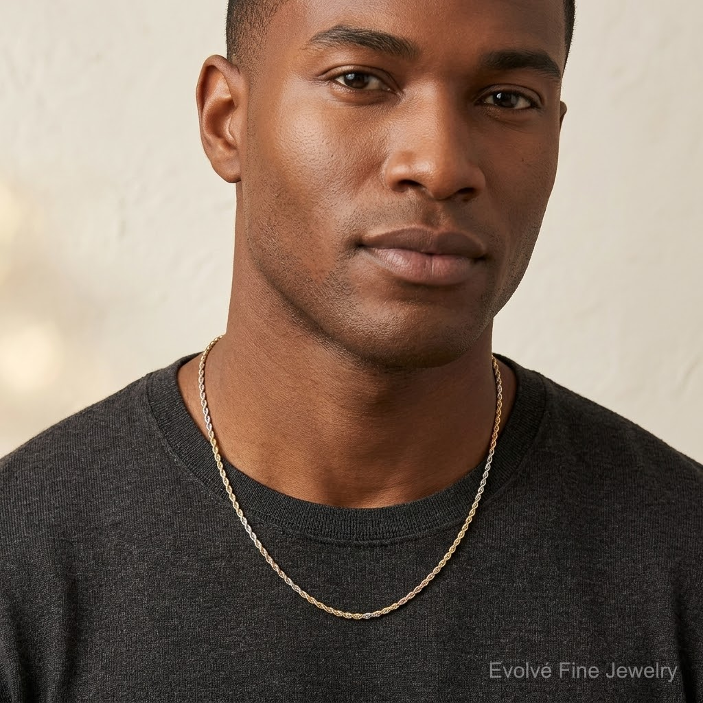 14k Tri-Color 1.75mm D/C Rope Chain - Model Shot