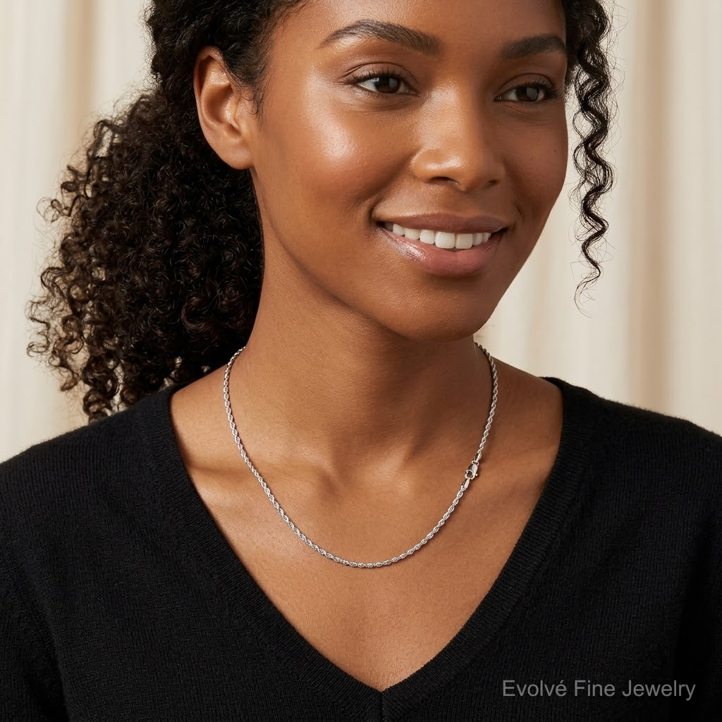 14k White Gold 1.75mm D/C Rope with Lobster Clasp Chain - Model Shot