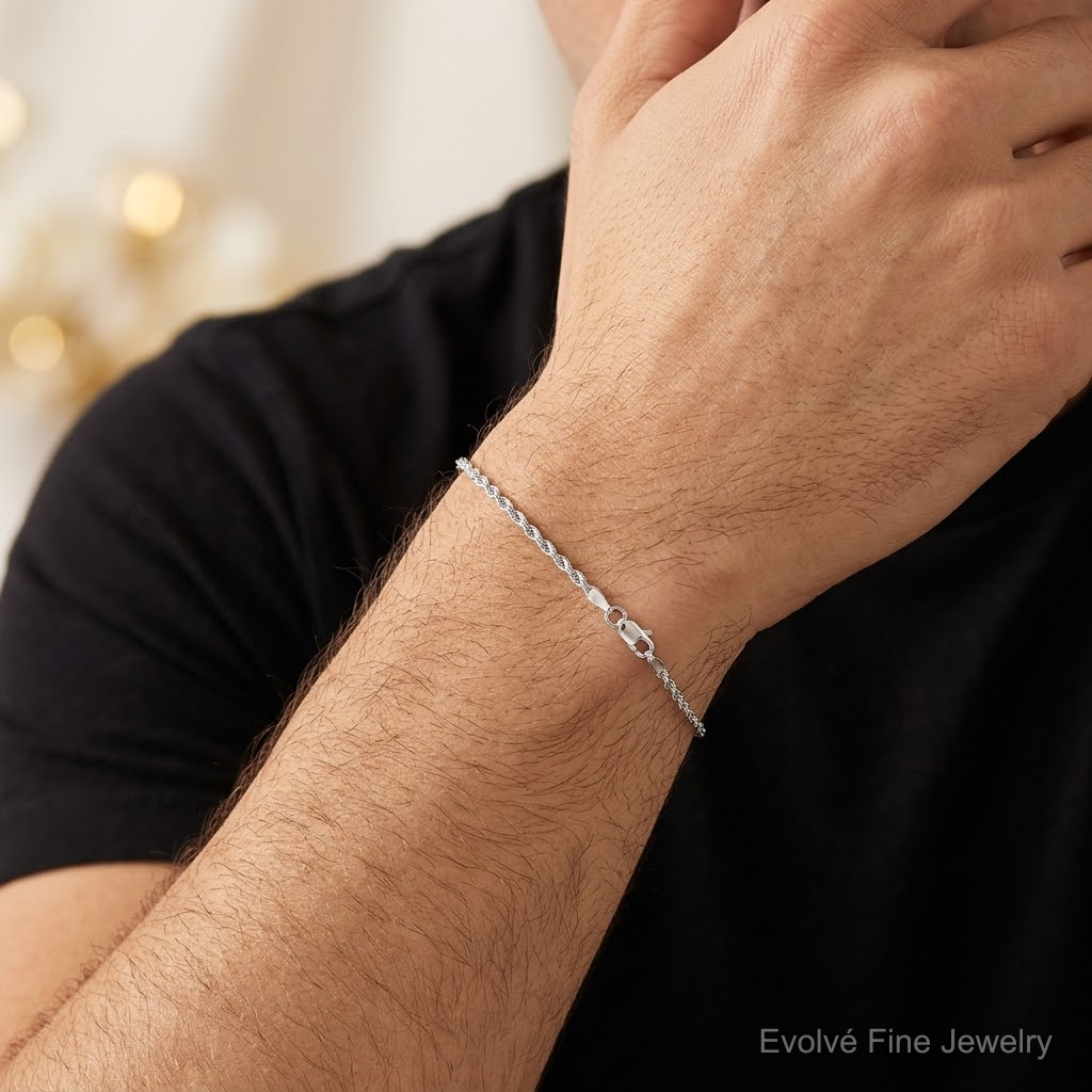 14k White Gold 1.75mm D/C Rope with Lobster Clasp Chain - Model Shot