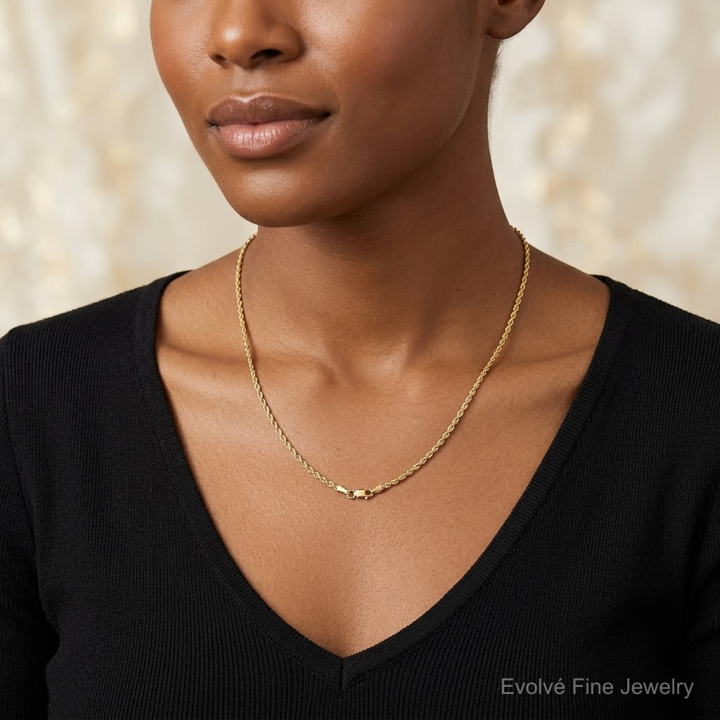 14k 2mm D/C Rope with Lobster Clasp Chain - Model Shot
