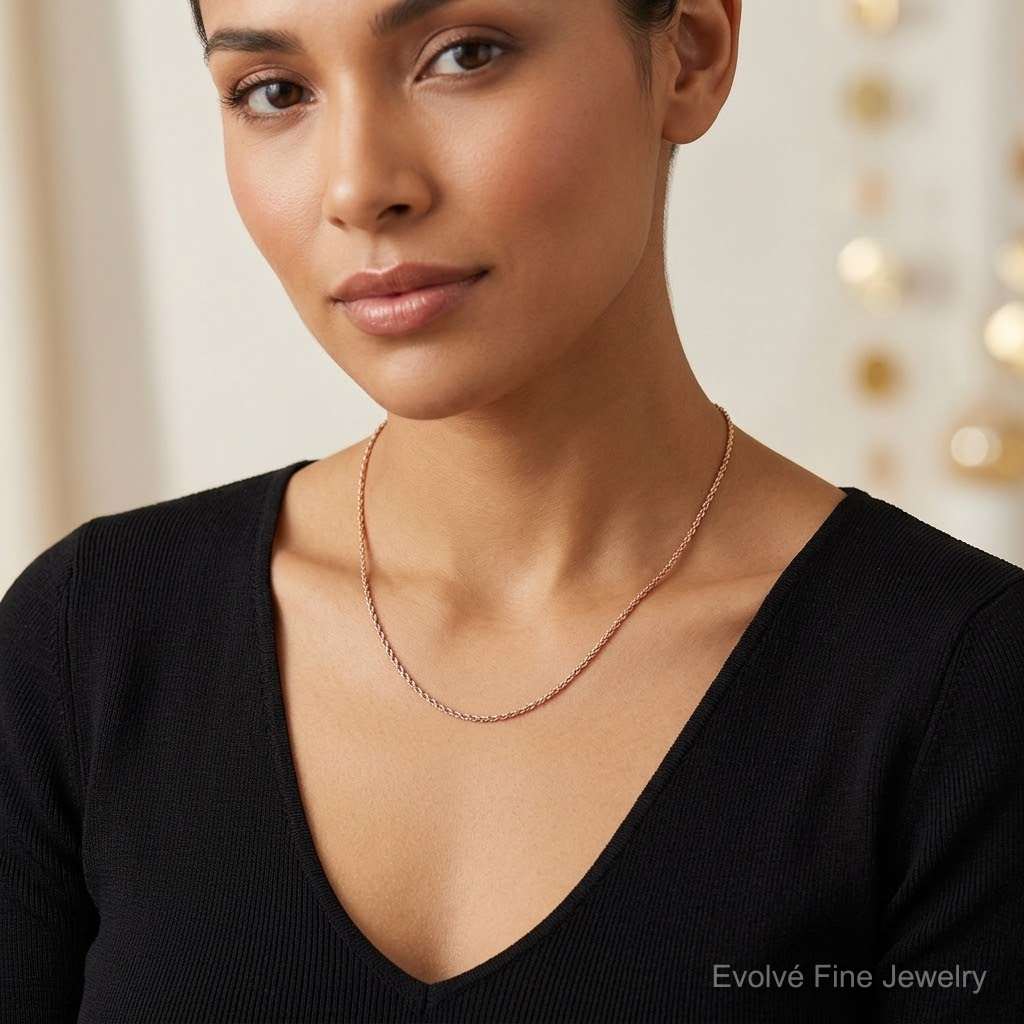 14k Rose Gold 2mm D/C Rope with Lobster Clasp Chain - Model Shot