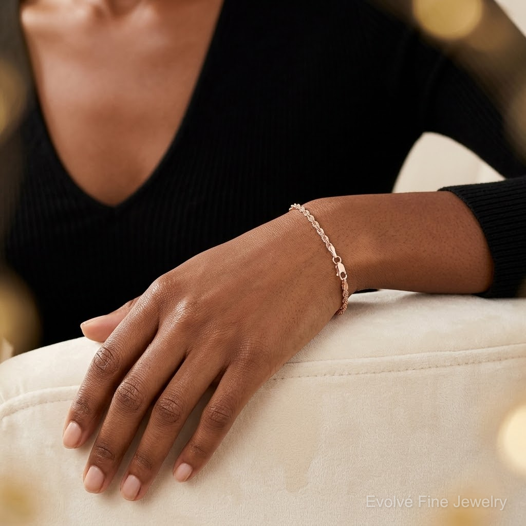 14k Rose Gold 2mm D/C Rope with Lobster Clasp Chain - Model Shot