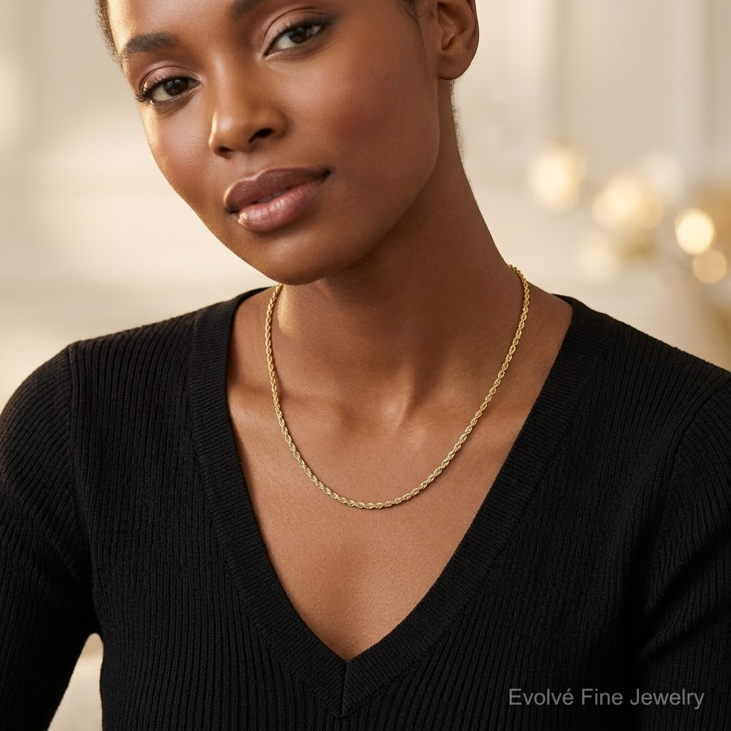 14k 2.25mm D/C Rope with Lobster Clasp Chain - Model Shot
