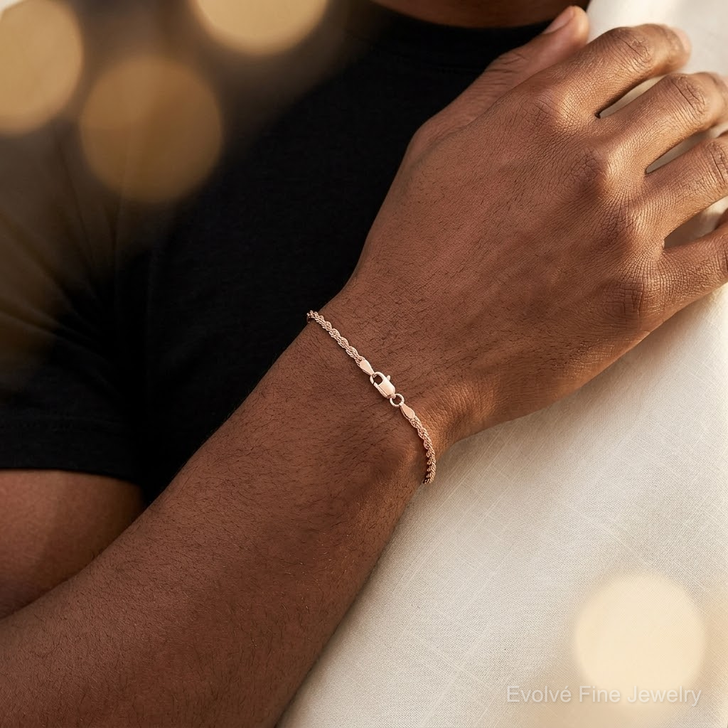 14k Rose Gold 2.25mm D/C Rope with Lobster Clasp Chain - Model Shot